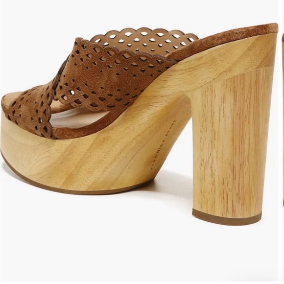 VERONICA BEARD Gaynor Scalloped Suede Platform Sandals Heels in Hazelwood BNIB - Picture 2 of 11